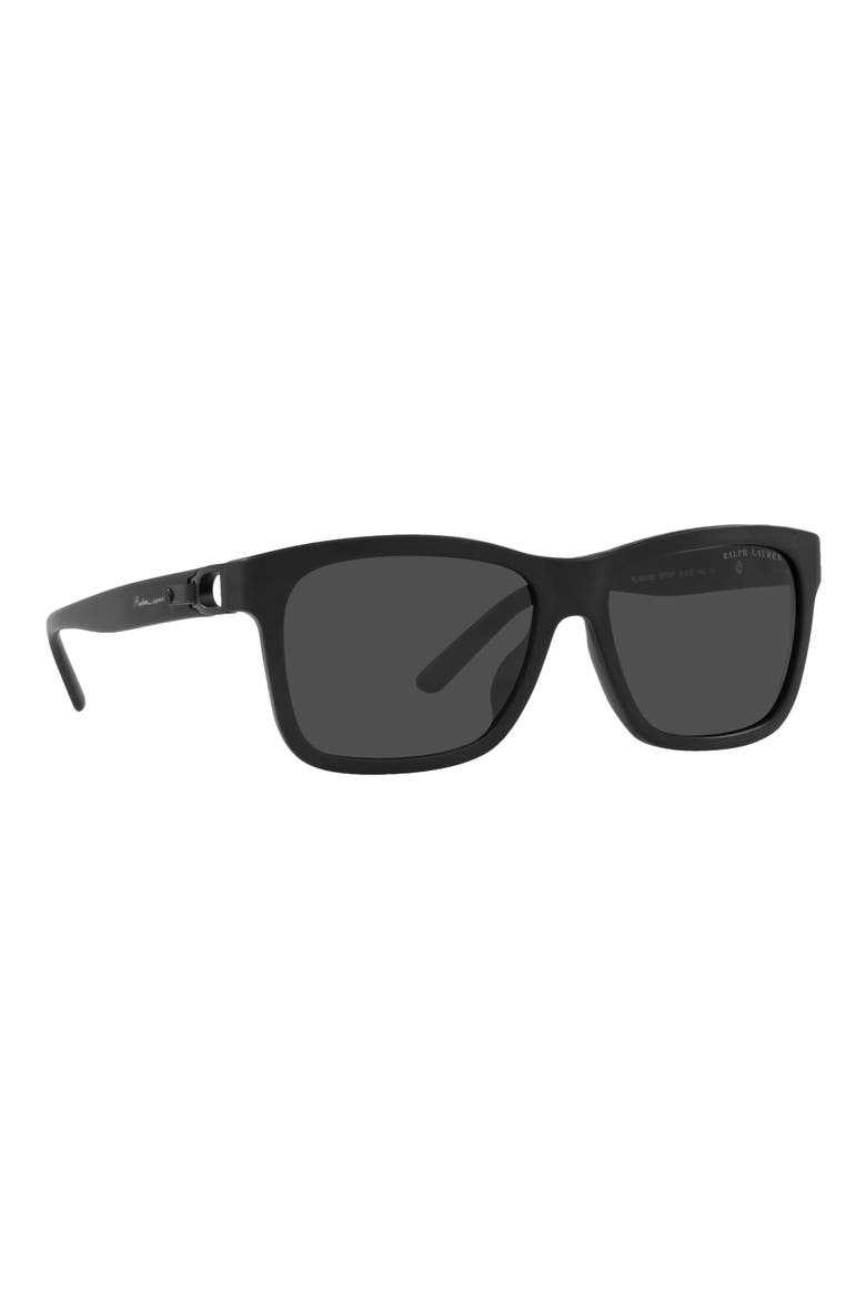 57mm Rectangular Sunglasses, Alternate, color, MATTE BLACK / DARK GREY
