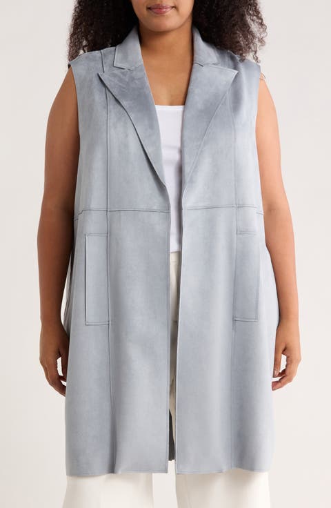 Faux Suede Notch Lapel Vest (Plus)