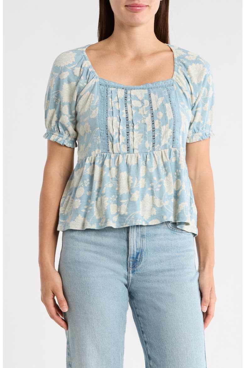 Short Sleeve Pintuck Trim Top, Main, color, BLUE MULTI