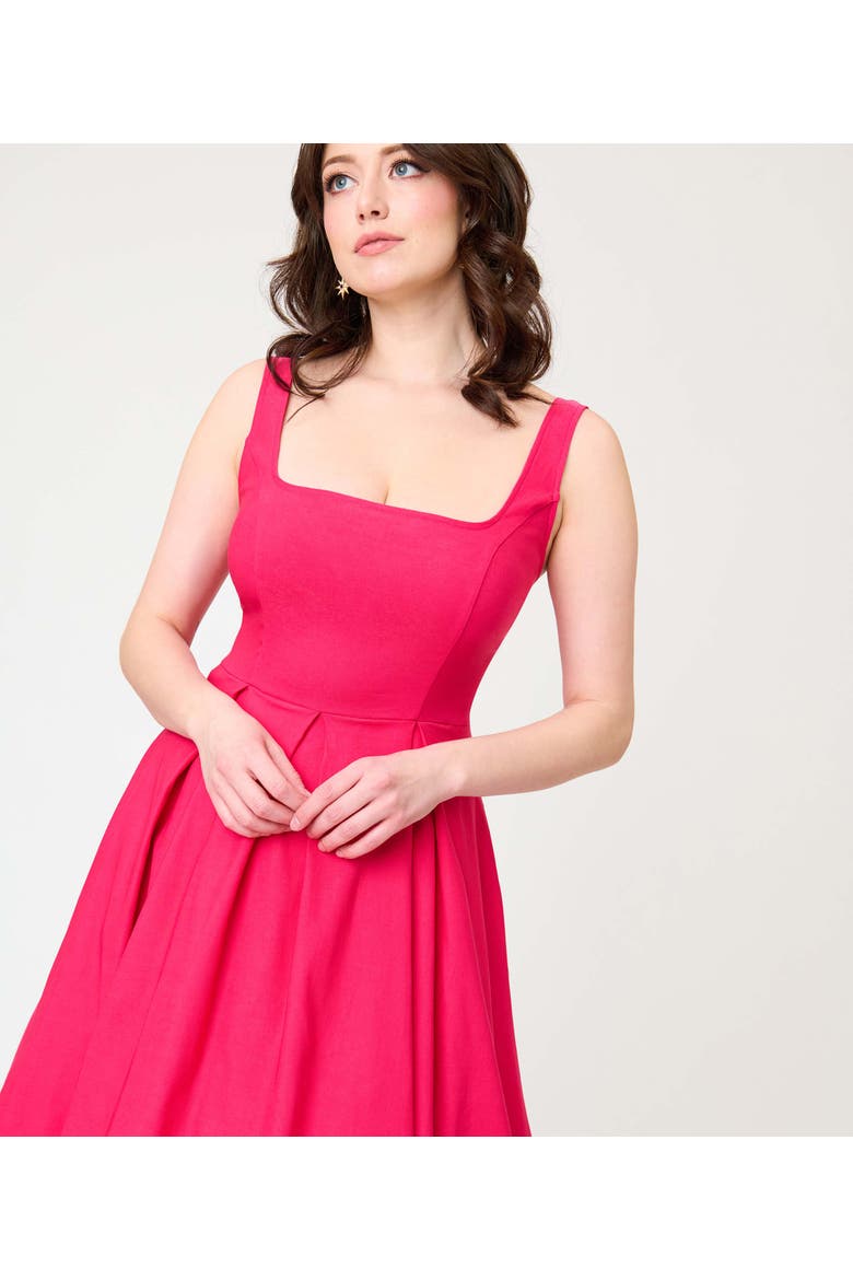 Square Neck Pleated Swing Dress, Alternate, color, Pink Solid