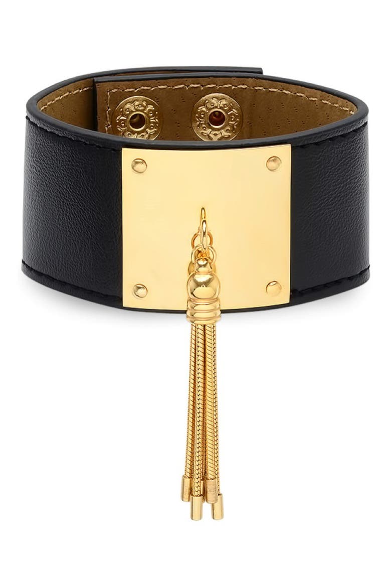 Tassel Detail Leather Cuff Bracelet, Main, color, YELLOW