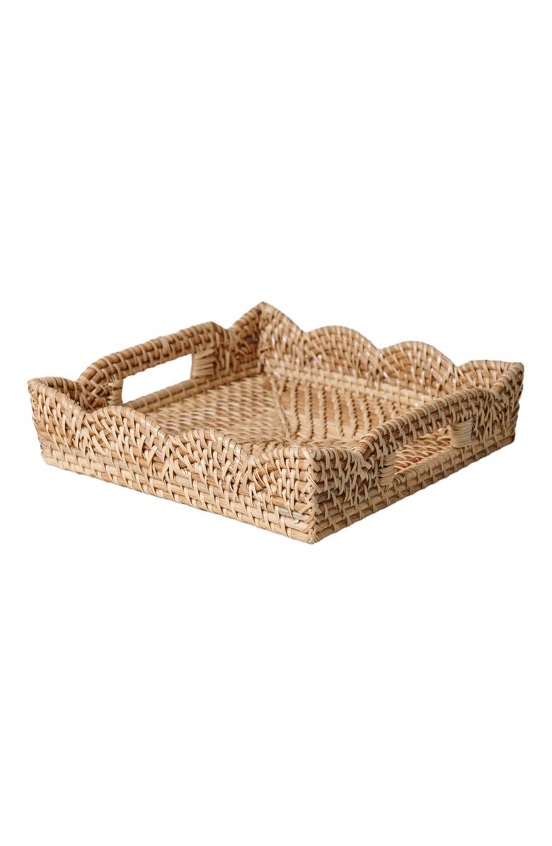 Kubo Mariposa Scallop Rattan Tray, Main, color,