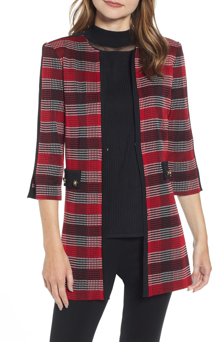 Ming Wang Long Plaid Knit Jacket, Main, color,