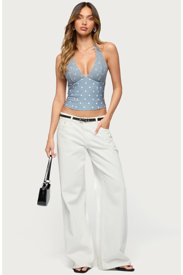 Lacy Dot Crop Halter Top, Alternate, color, GRAY