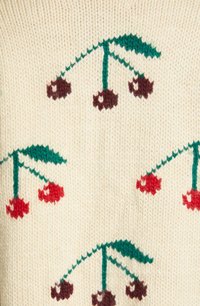 Bode Cherry Intarsia Merino Wool & Mohair Cardigan, Alternate, color, Natural