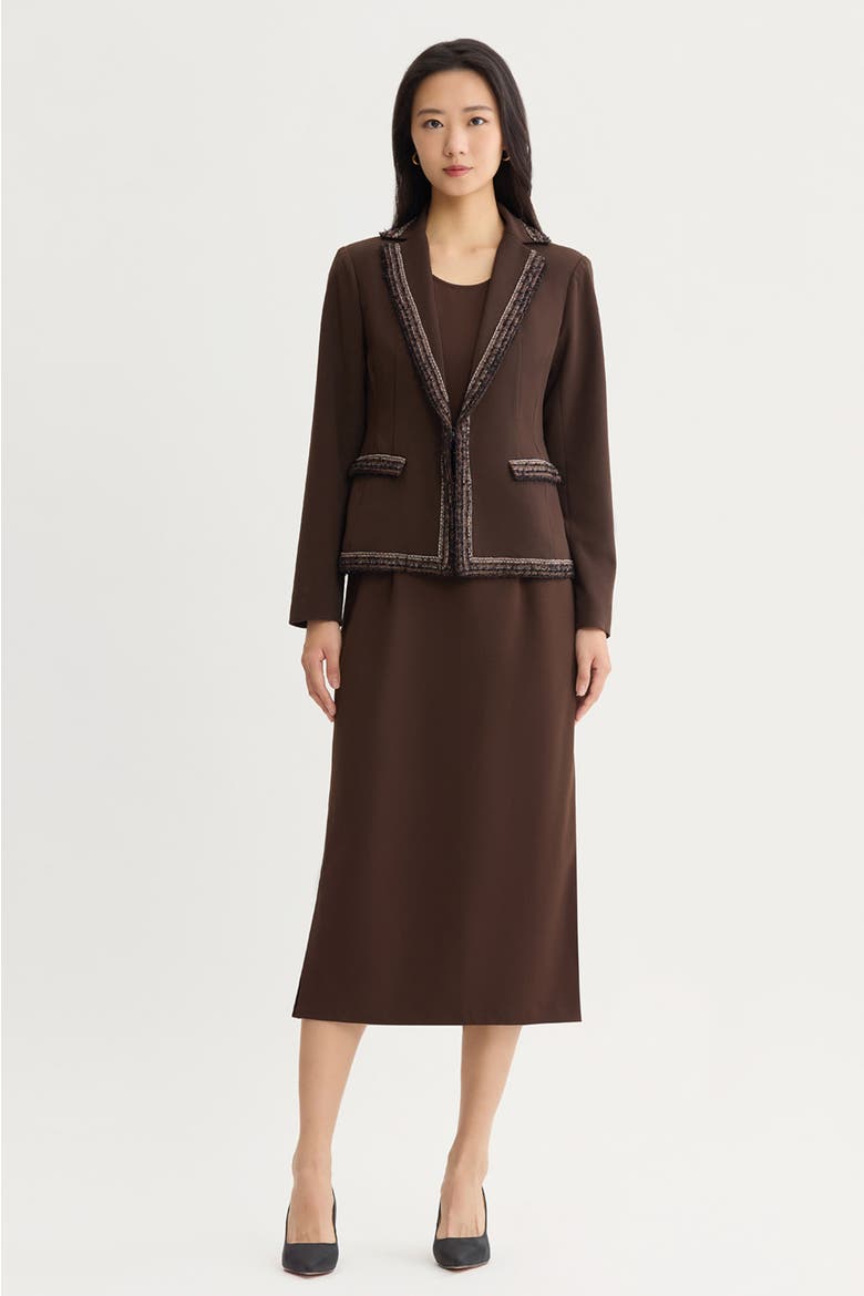 Stretch Deco Crepe Knit Trim Jacket, Alternate, color, Dark Umber/Warm Taupe/Ivory