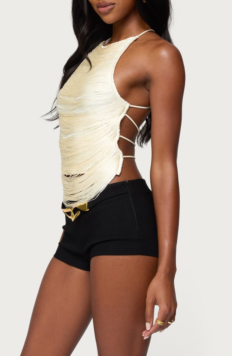 EDIKTED Kalana Fringe Open Back Camisole, Alternate, color, Cream