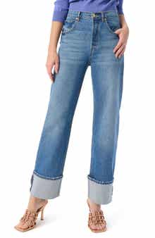 High Waist Cuff Wide Leg Jeans