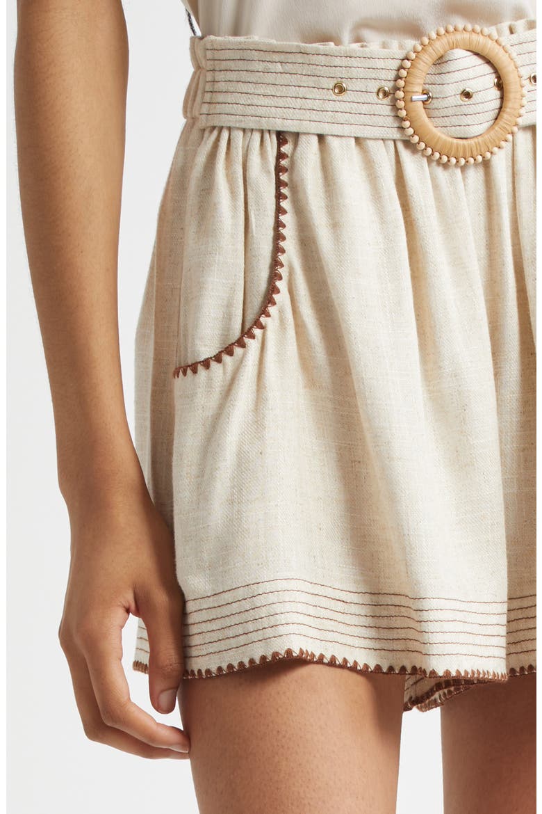 Veronica Embroidered Belted Shorts, Alternate, color, LINEN
