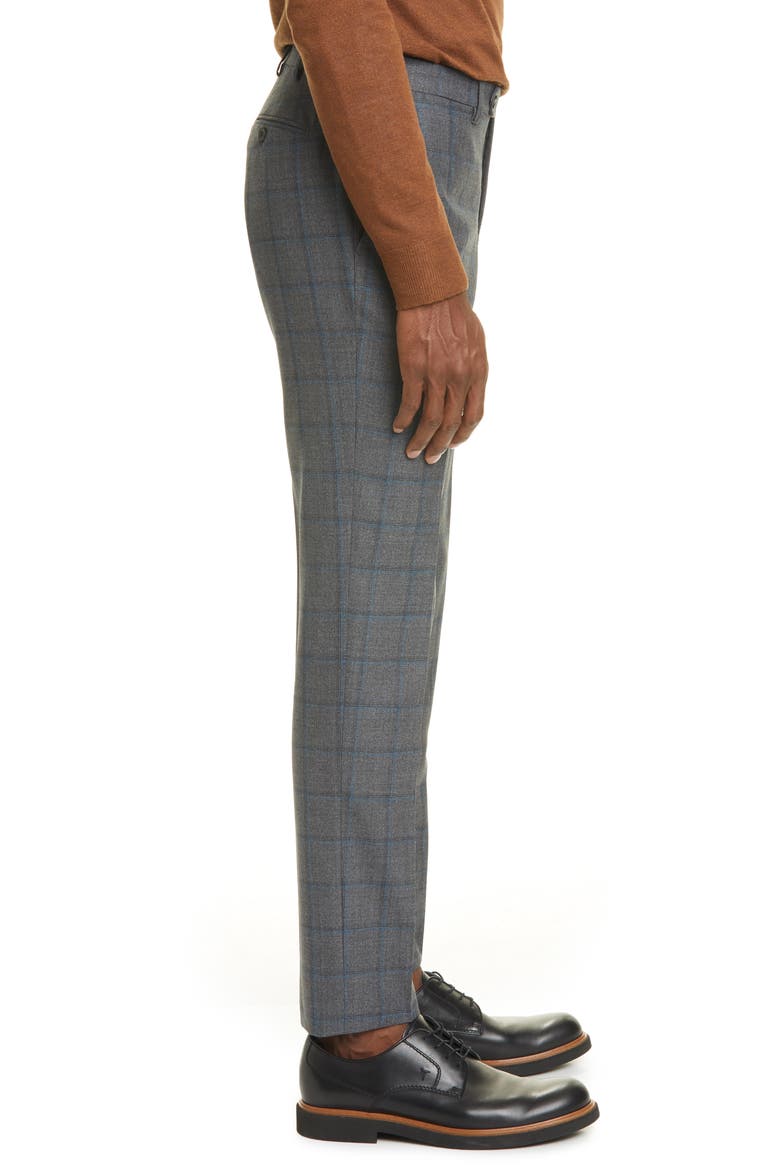 Flat Front Windowpane Wool Dress Pants, Alternate, color, GREY