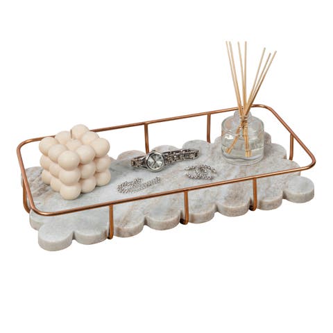 Monarch Modern Industrial Metal/Marble Scalloped Base Vanity Tray