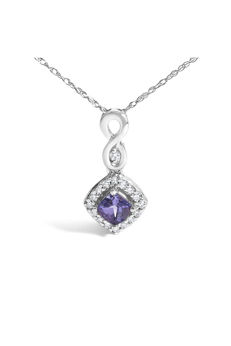 10K White Gold Blue Purple Tanzanite and Diamond Accent Drop Pendant Necklace, Alternate, color, White
