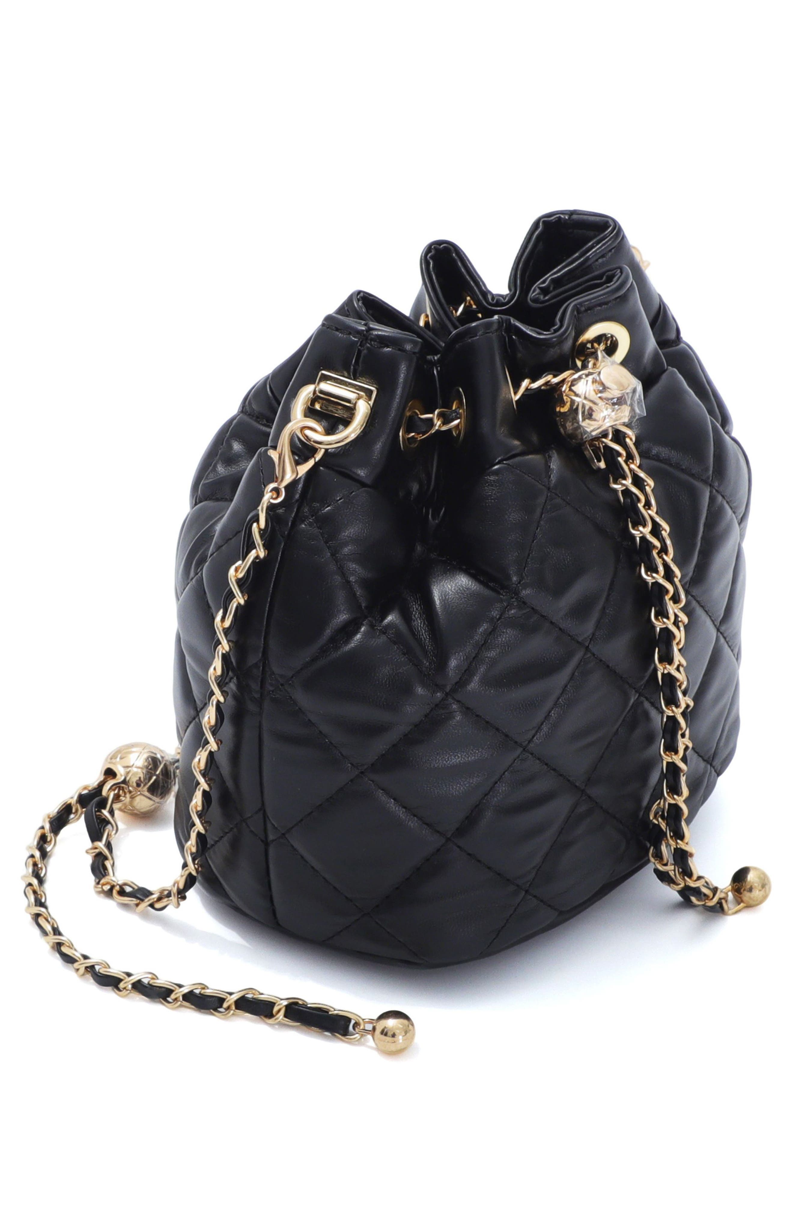 Adornia Cushion Quilt Drawstring Bucket Bag, Alternate, color, Black