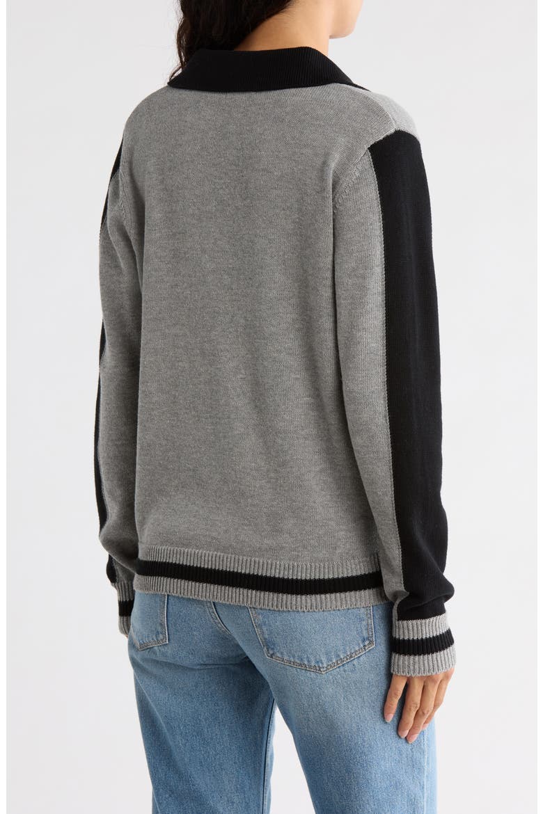 Intarsia Heart Cotton Polo Sweater, Alternate, color, HEATHER GREY