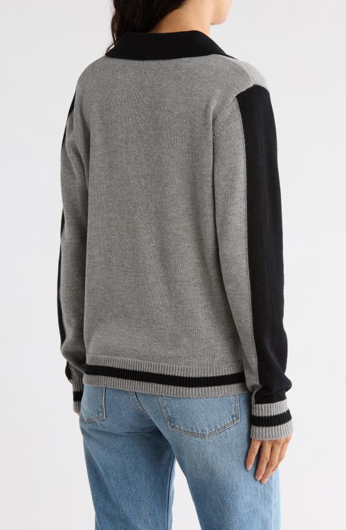 Vigoss Intarsia Heart Cotton Polo Sweater In Gray