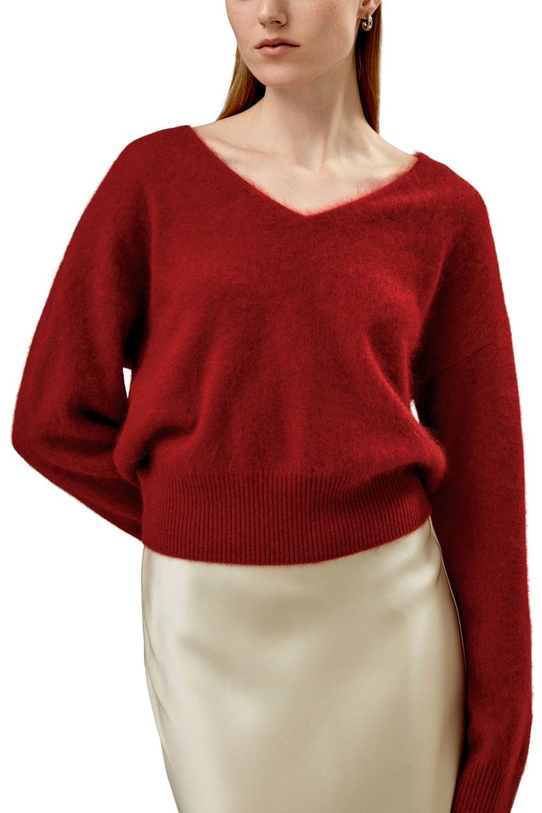 Women's Cropped V-Neck Cashmere Sweater, Main, color, Red