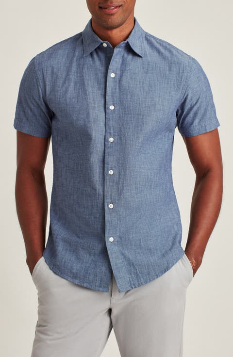 Riviera Slim Fit Short Sleeve Cotton Chambray Button-Up Shirt