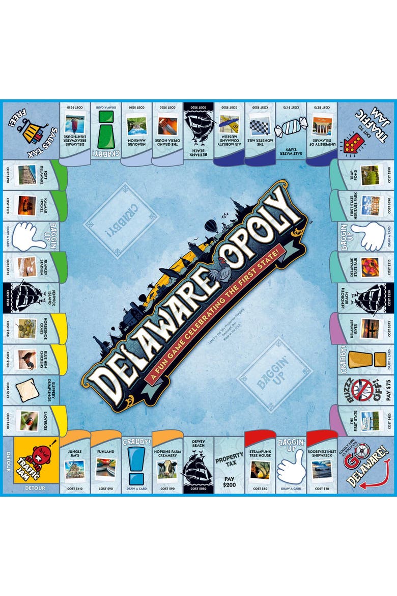 Delaware Opoly Board Game, Alternate, color, Multicolored