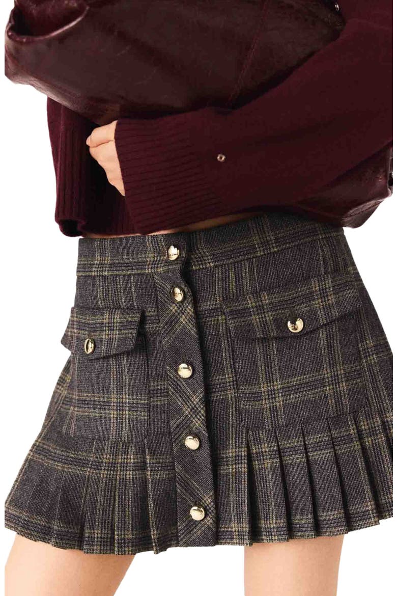 Short pleated checked skirt, Alternate, color, Grey