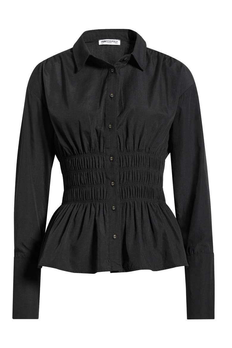 As You Are Shirred Button-Up Shirt, Alternate, color, BLACK