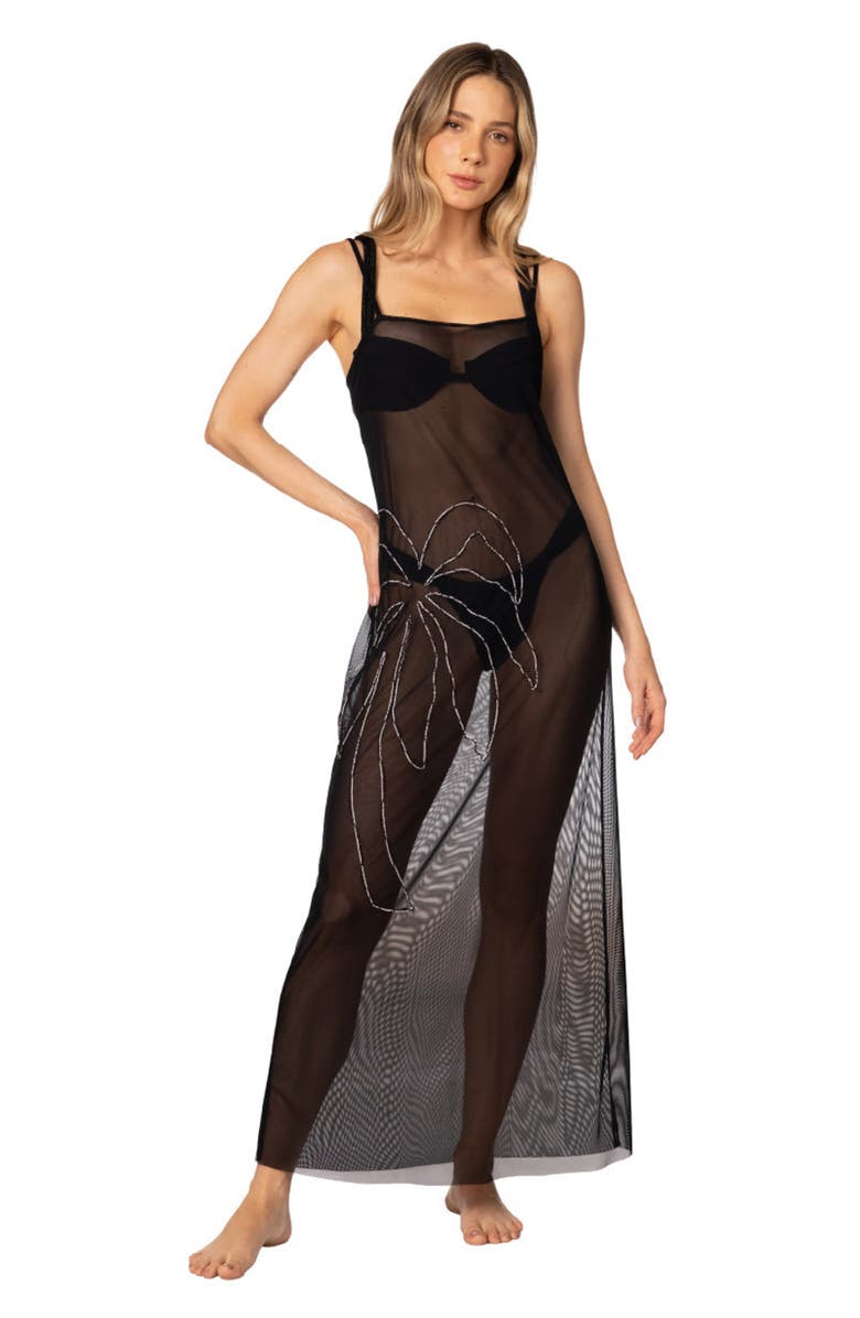 KIBYS Ancestral Lines Gio Sheer Palm Beach Dress, Main, color, Black