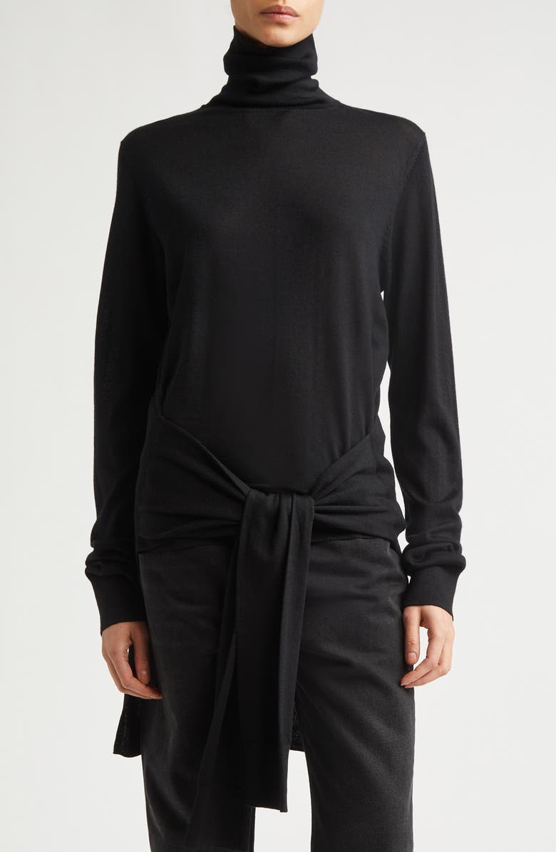 TOTEME Double Sleeve Wool & Silk Turtleneck Sweater, Main, color, Black