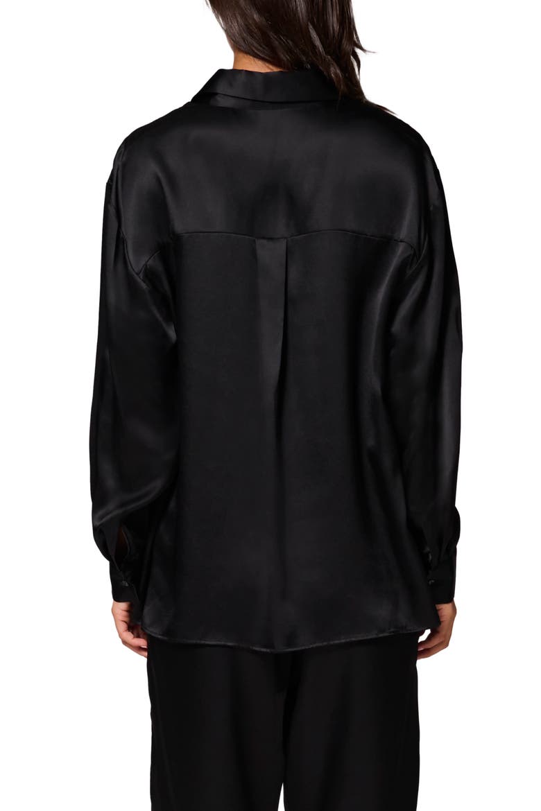 Love Me Silk Blend Button-Up Shirt, Alternate, color, BLACK