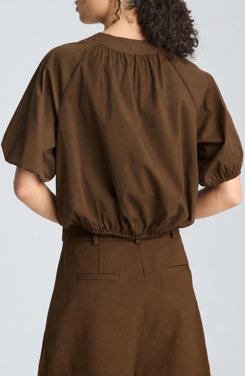Kenneth Cole Shirred Raglan Sleeve Crop Bubble Hem Cotton Blend Top, Alternate, color, Brunette