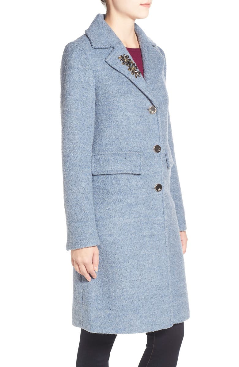 Eliza J Embellished Bouclé Reefer Coat, Alternate, color, 