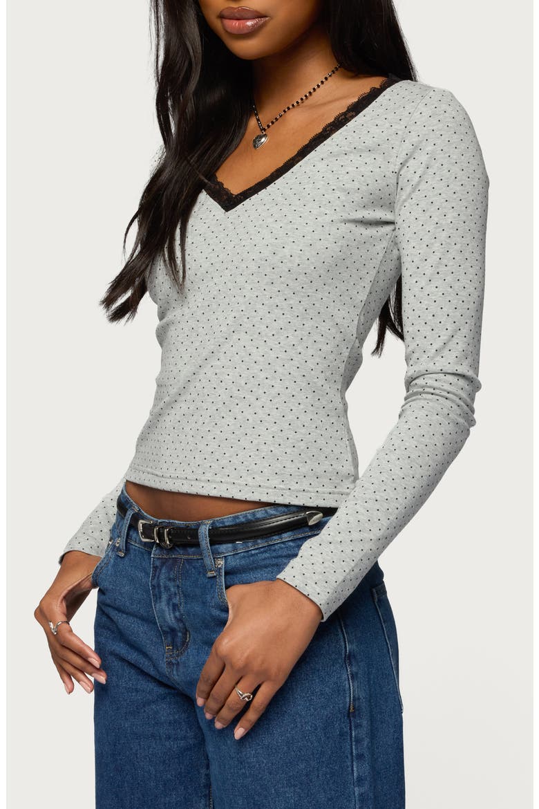Morah Lace Trim Polka Dot Top, Alternate, color, GRAY-MELANGE