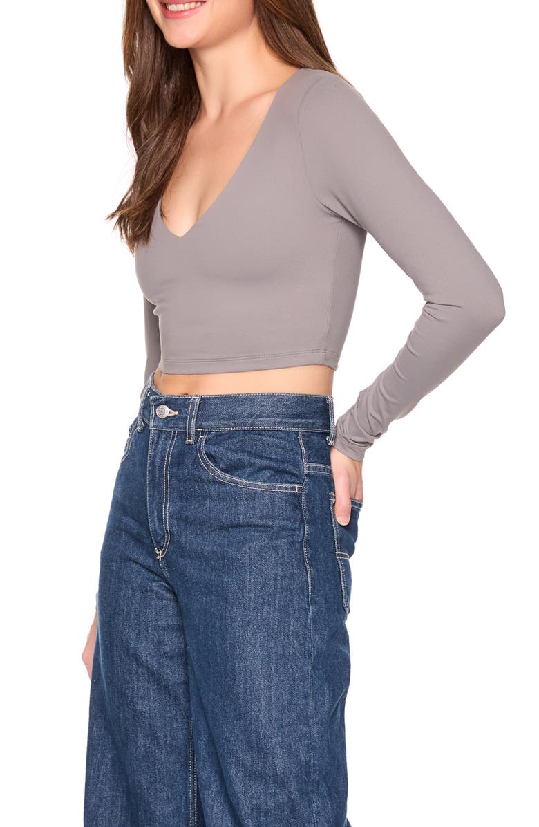 Susana Monaco Long Sleeve V-Neck Crop Top, Alternate, color, Pewter