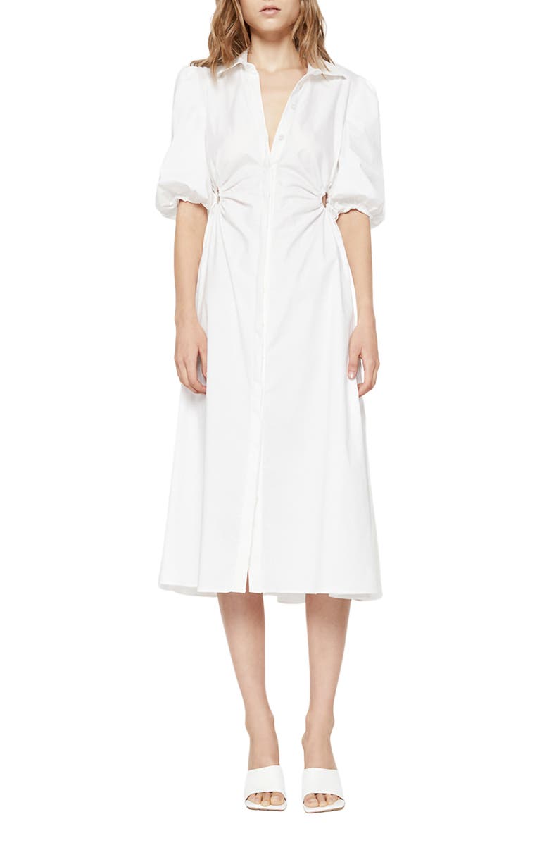 Bardot Cutout Midi Shirtdress, Main, color,