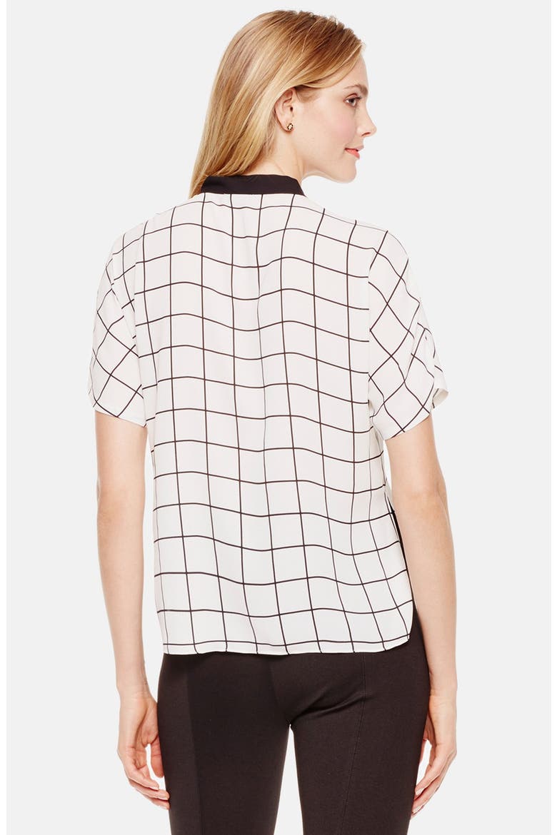 Windowpane Print Bow Neck Blouse, Alternate, color, NEW IVORY