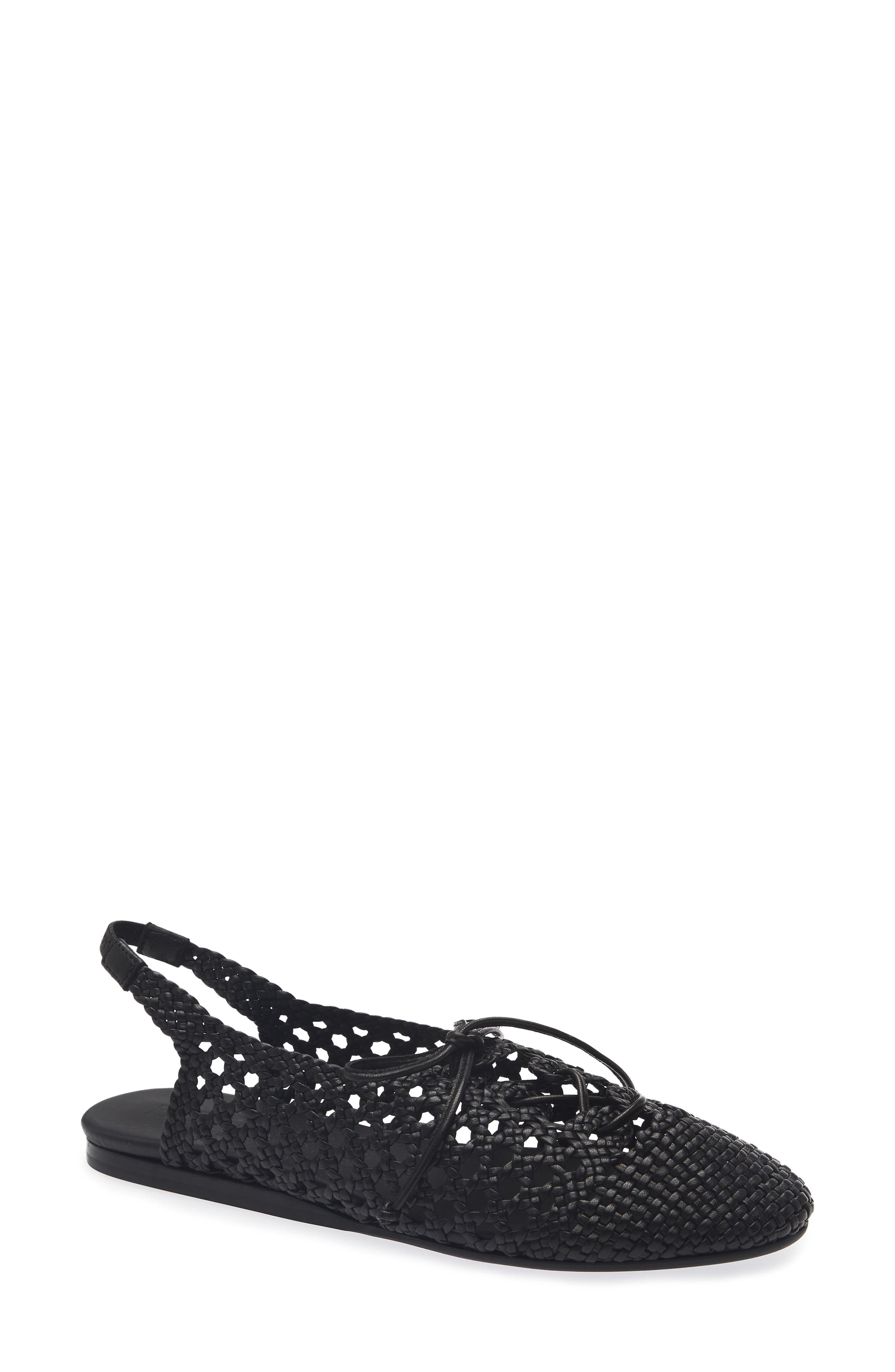 Sardana Handwoven Leather Lace Up Flat, Main, color, BLACK