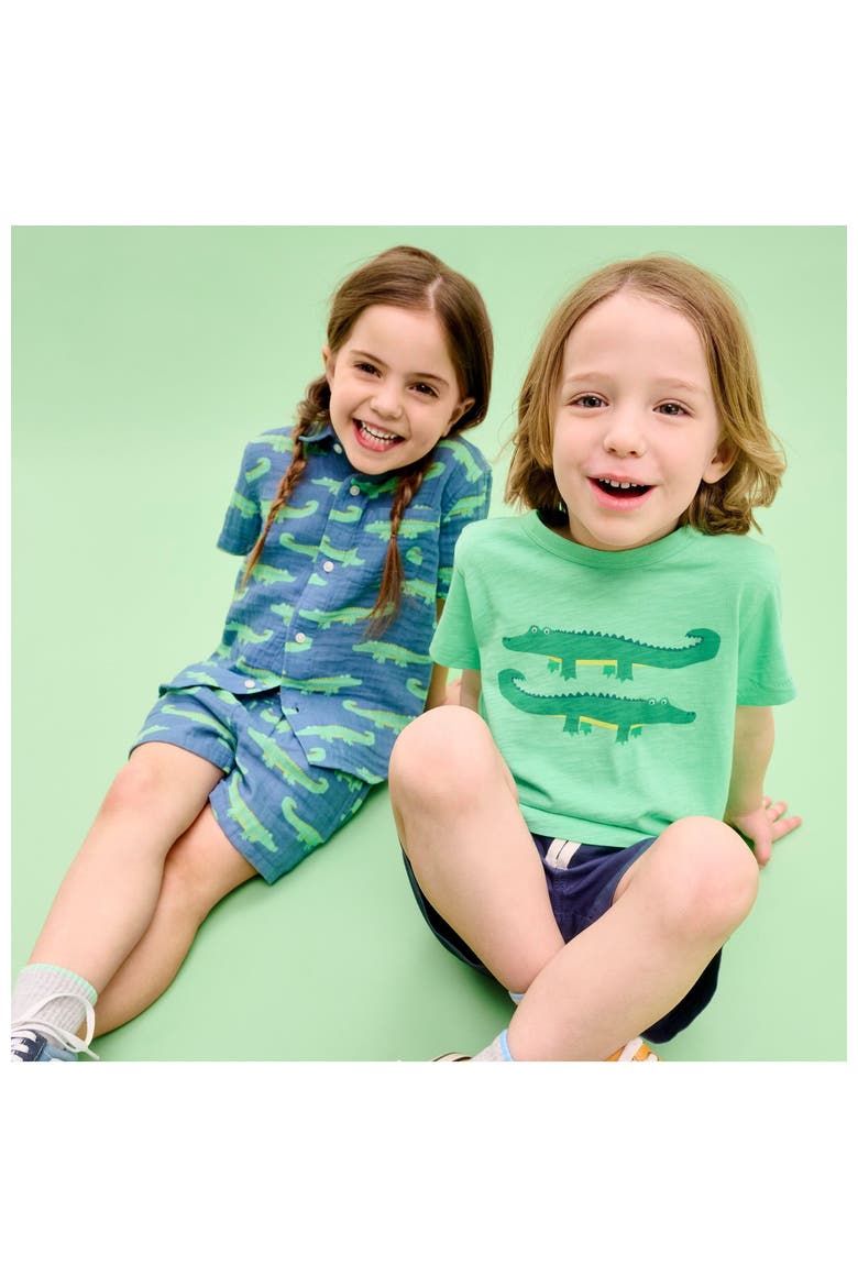 Kids Cotton Gauze Button Down In Pals, Alternate, color, Moonlight Alligators