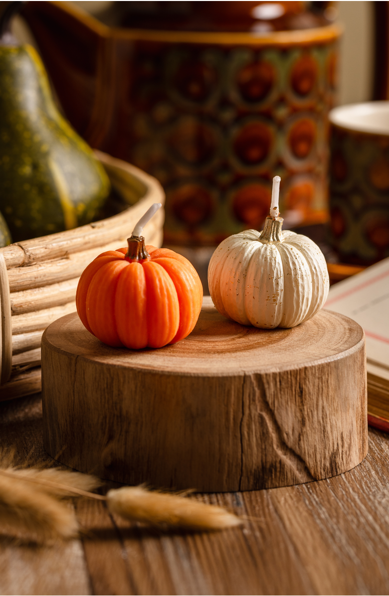 Southlake gifts Pumpkin Candle Set, Alternate, color, Orange / Off-White