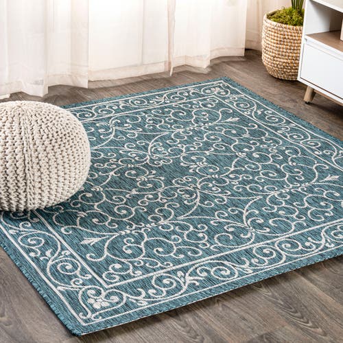 Jonathan Y Charleston Vintage Filigree Textured Weave Indoor/outdoor Area Rug In Teal/gray