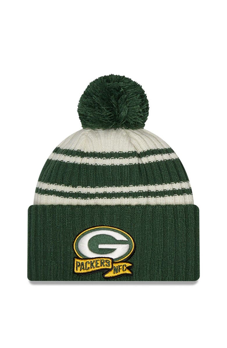 New Era Youth New Era Cream/Green Green Bay Packers 2022 Sideline Sport Cuffed Pom Knit Hat, Main, color, Cream