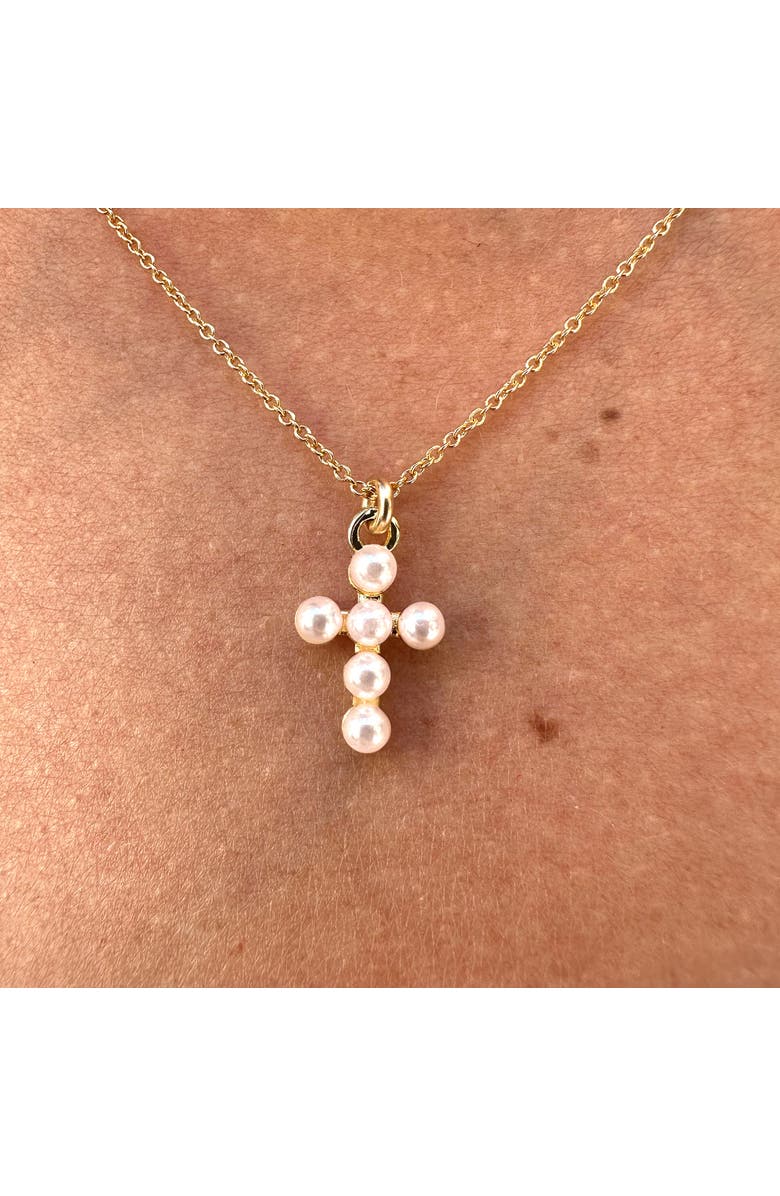 Outofoffice Pearl Cross Gold Charm Necklace, Alternate, color, Gold