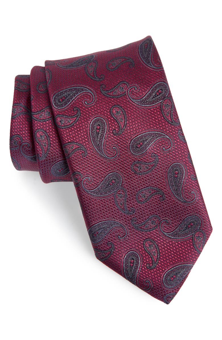Canali Paisley Silk Tie, Main, color, Red