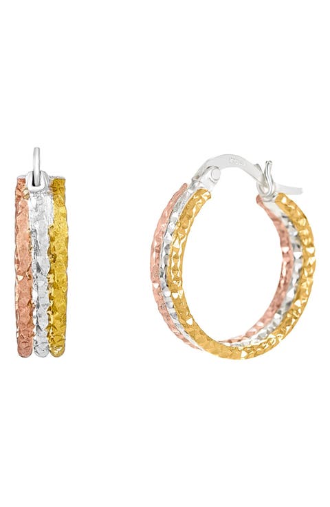 Tri-Tone Hammered Hoop Earrings