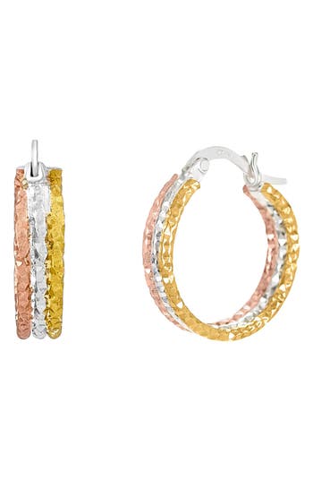 American Exchange Tri-tone Hammered Hoop Earrings In Tritone