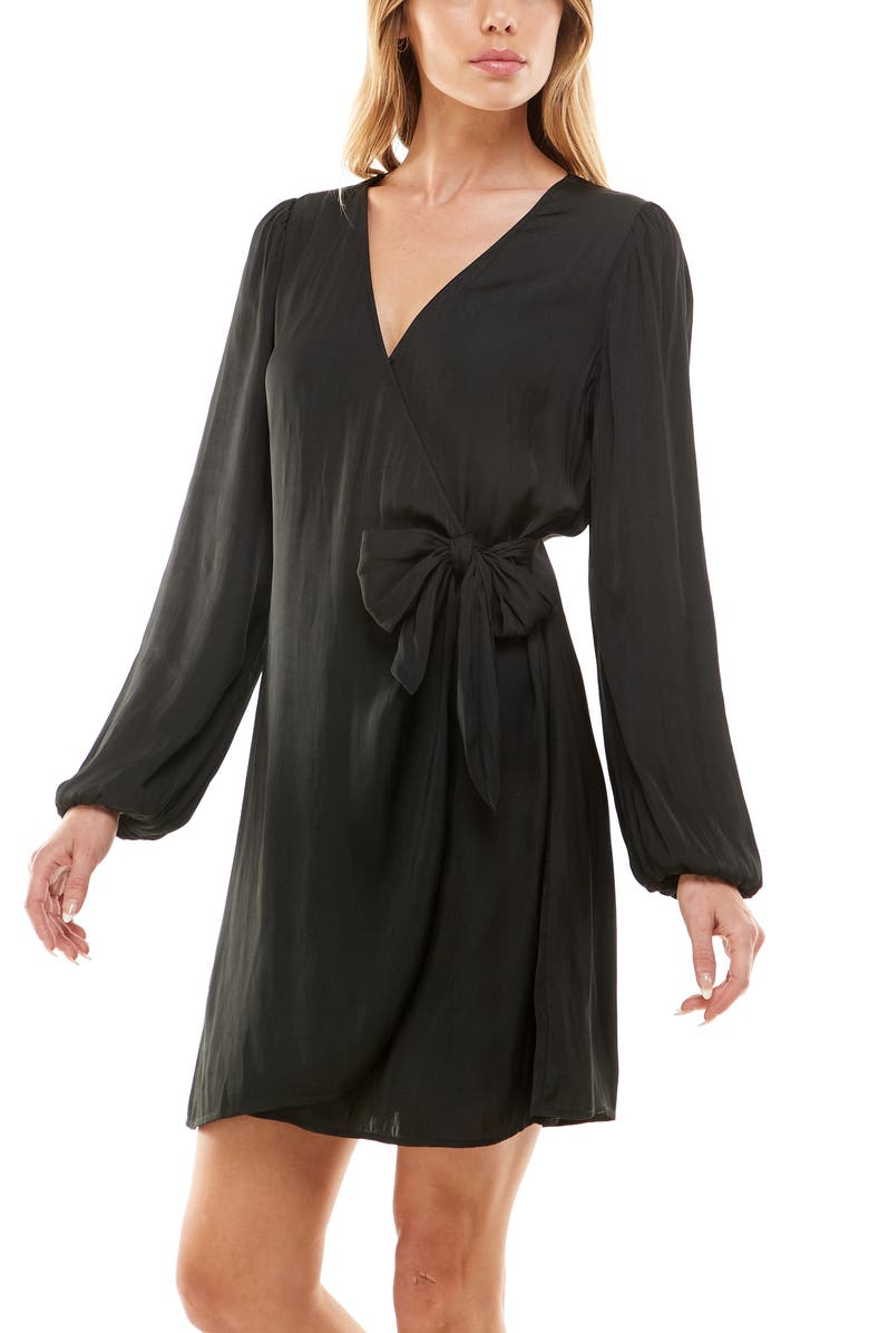 Socialite Satin Long Sleeve Wrap Dress, Alternate, color, 