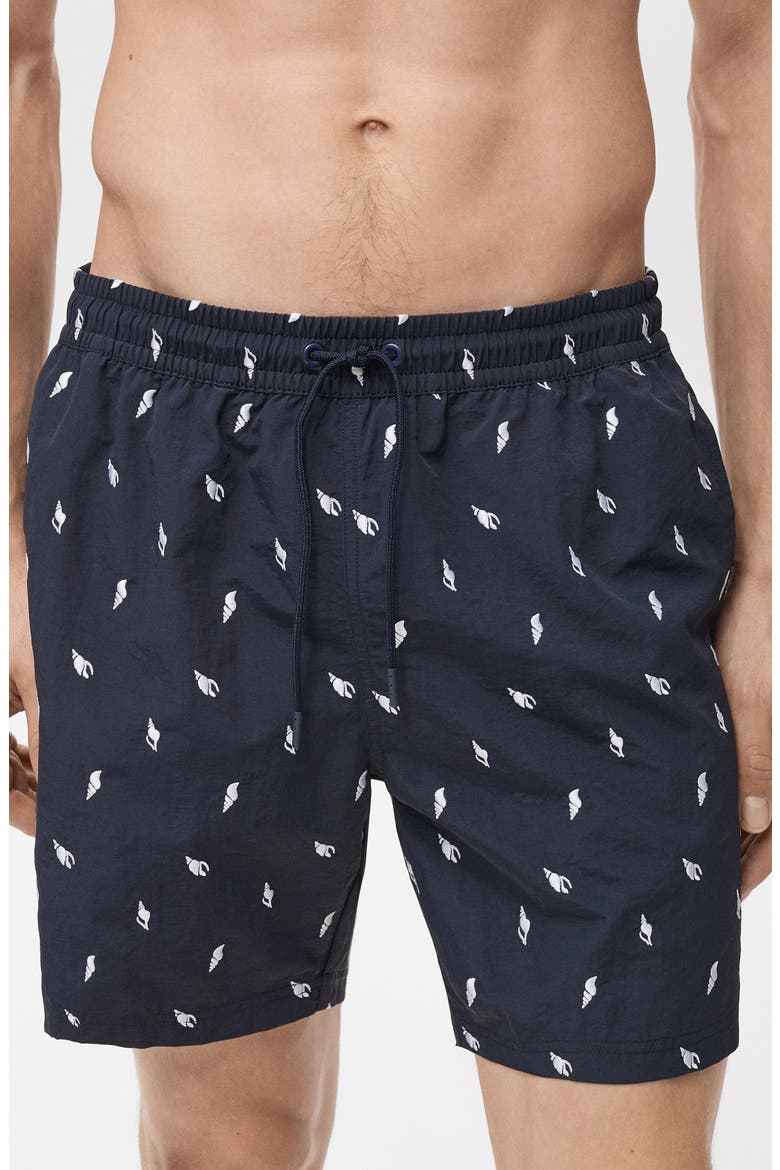 Shell Embroidered Swim Trunks, Main, color, NAVY