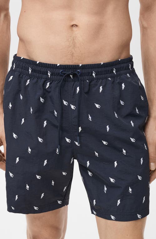 Mango Shell Embroidered Swim Trunks In Blue