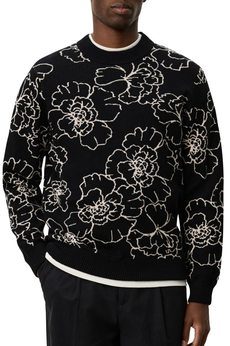 Gaston Poppy Jacquard Sweater, Main, color, BLACK