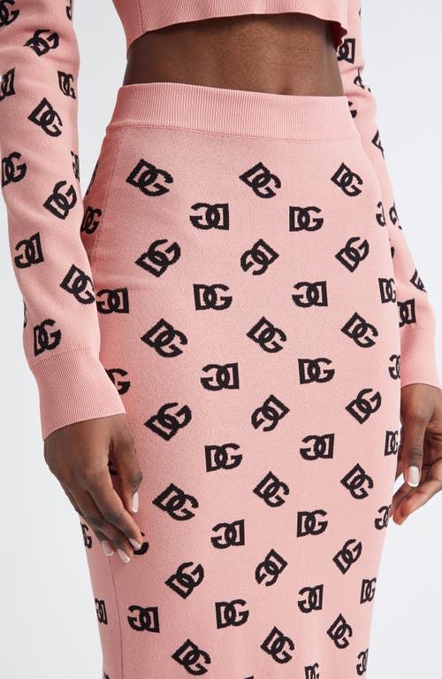 Dolce & Gabbana Pink Skirt With Pencil Design And All-over Printed Dg Logo In Viscose Blend Woman In Rosa Polvere Scuro