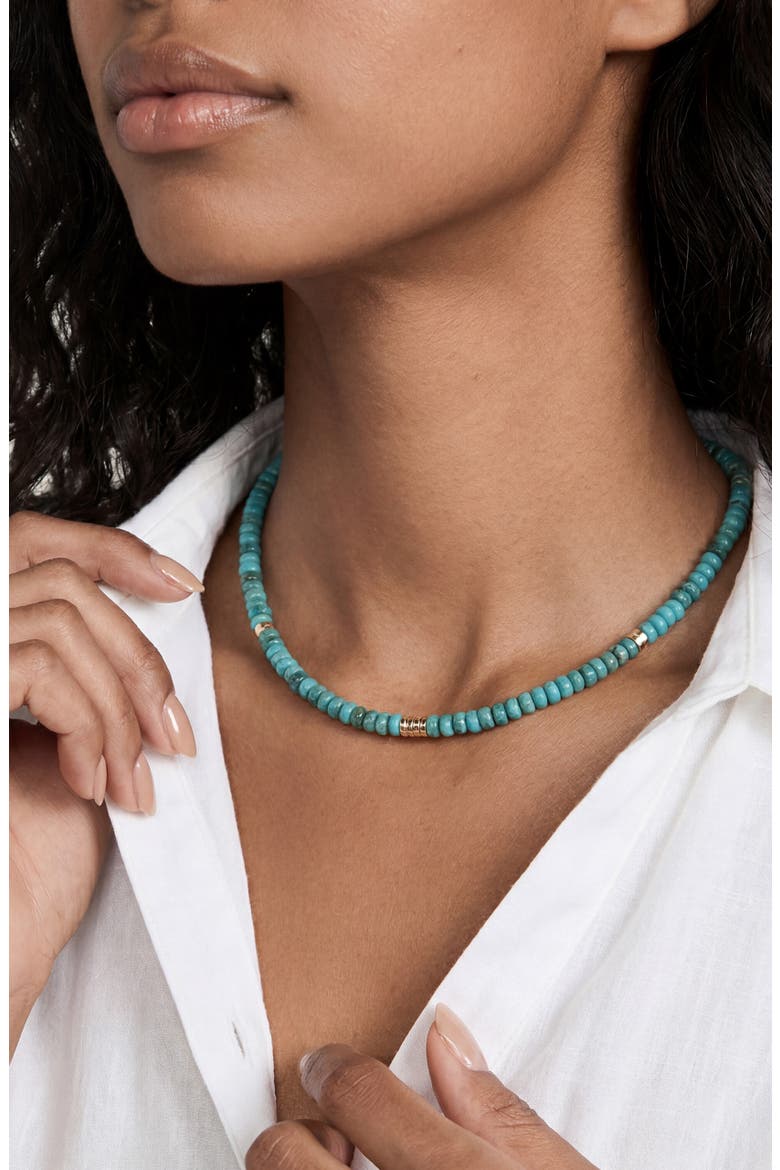 Synthetic Turquoise Beaded Disc Necklace, Alternate, color, TURQUOISE