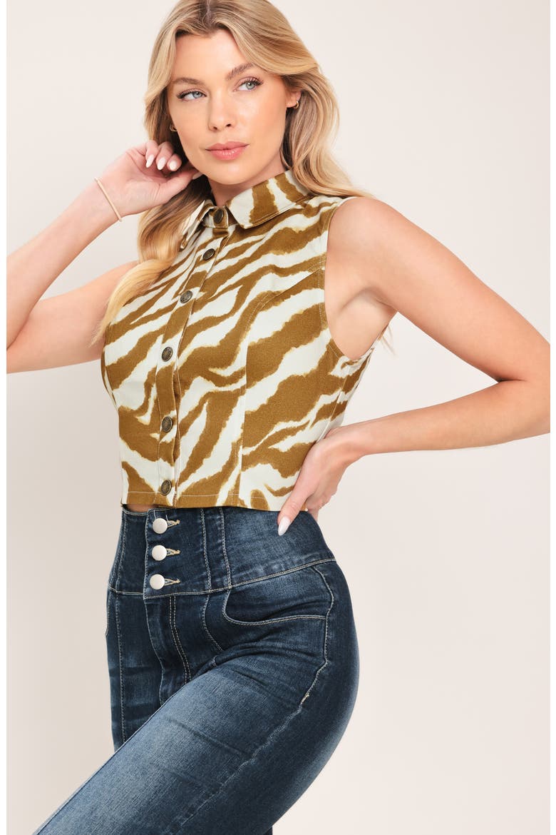 Zebra Stripe Sleeveless Twill Crop Top, Alternate, color, IVORY BROWN