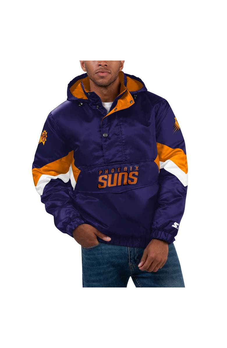 STARTER Men's Starter Purple Phoenix Suns Force Play Satin Hoodie Half-Zip Jacket, Main, color,
